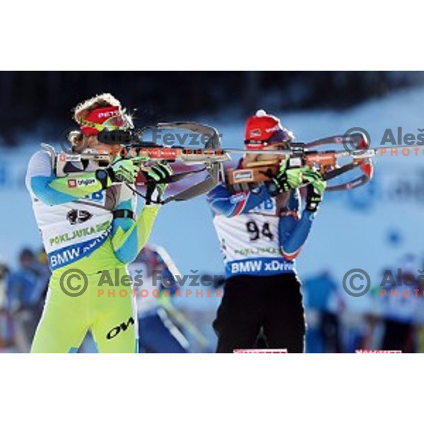 Klemen Bauer of Slovenia during BMW IBU World Cup Biathlon Men 10 km sprint at Pokljuka, Slovenia on December 19, 2014