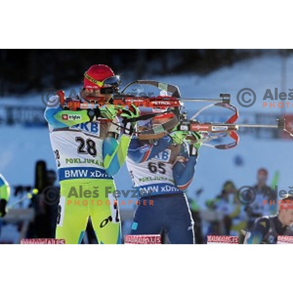 Jakov Fak of Slovenia during BMW IBU World Cup Biathlon Men 10 km sprint at Pokljuka, Slovenia on December 19, 2014