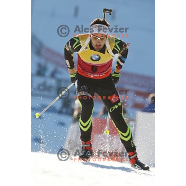 Martin Fourcade of France during BMW IBU World Cup Biathlon Men 10 km sprint at Pokljuka, Slovenia on December 19, 2014