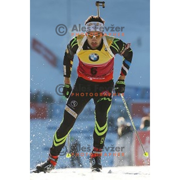 Martin Fourcade of France during BMW IBU World Cup Biathlon Men 10 km sprint at Pokljuka, Slovenia on December 19, 2014