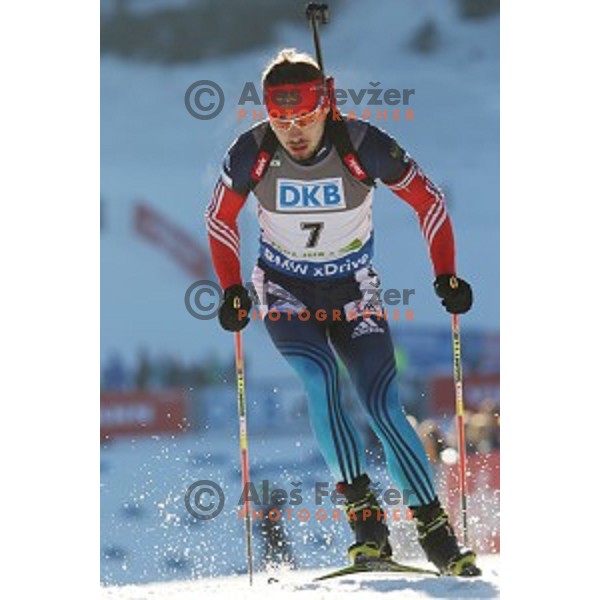 Anton Shipulin of Russa, winner of BMW IBU World Cup Biathlon Men 10 km sprint at Pokljuka, Slovenia on December 19, 2014