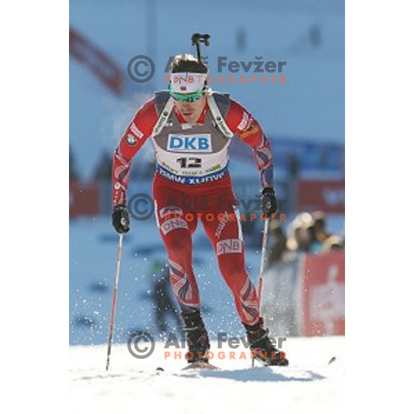 Emil Hegle Svendsen of Norway during BMW IBU World Cup Biathlon Men 10 km sprint at Pokljuka, Slovenia on December 19, 2014