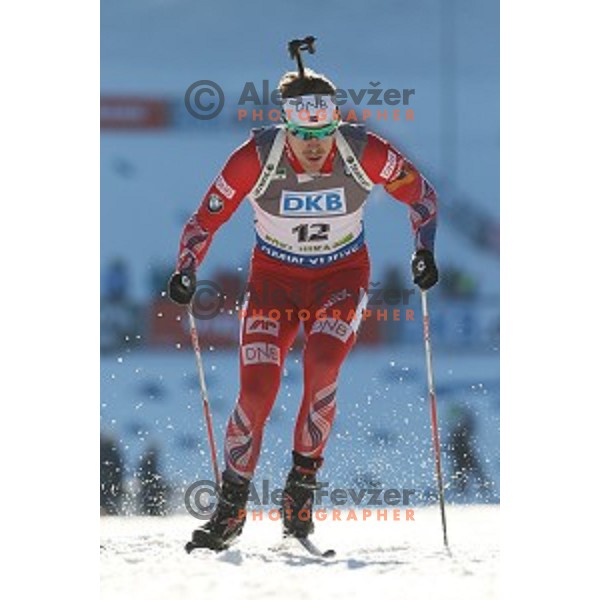 Emil Hegle Svendsen of Norway during BMW IBU World Cup Biathlon Men 10 km sprint at Pokljuka, Slovenia on December 19, 2014