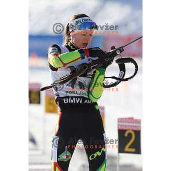 Darya Domracheva (BLR) during BMW IBU World Cup Biathlon, Women 10km pursuit, Pokljuka, Slovenia, December 20, 2014