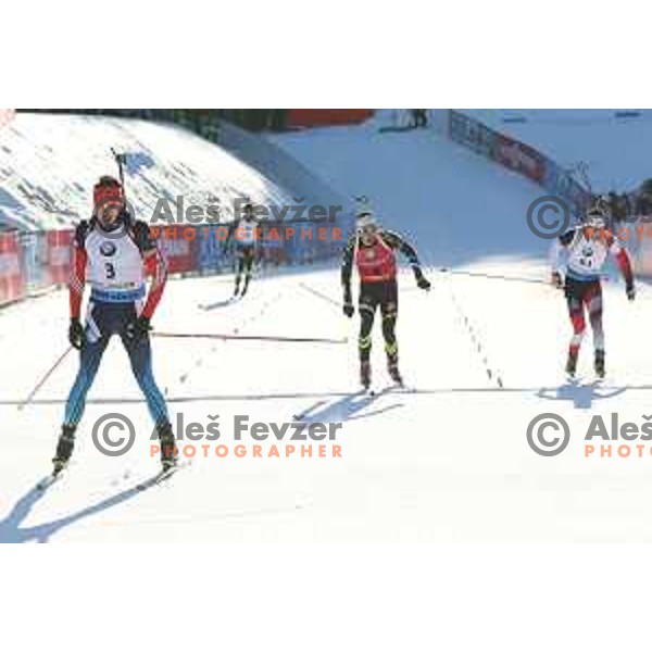 Anton Shipulin (RUS), Martin Fourcade (FRA), Simon Eder (AUT) during BMW IBU World Cup Biathlon, Men Mass Start 15km, Pokljuka, Slovenia, December 21, 2014 