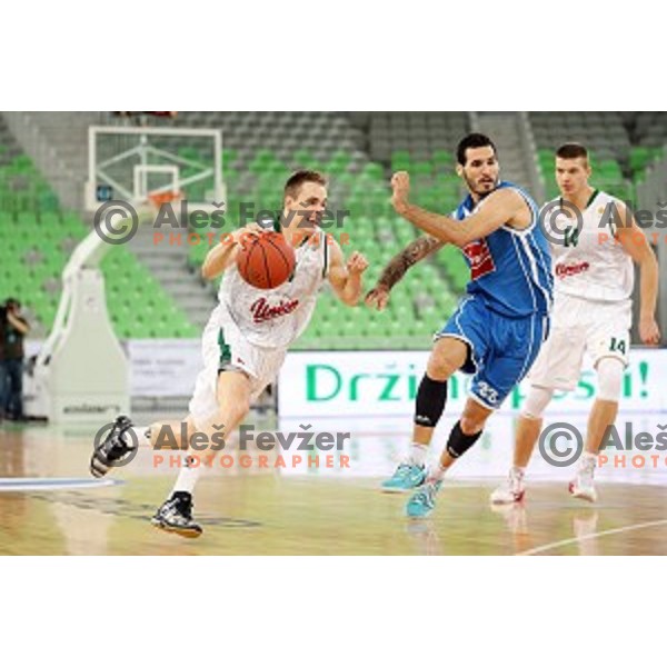 Klemen Prepelic of Union Olimpija in action during ABA league basketball match between Union Olimpija and Cibona , played in Stozice Hall, Ljubljana, Slovenia on December 23, 2014