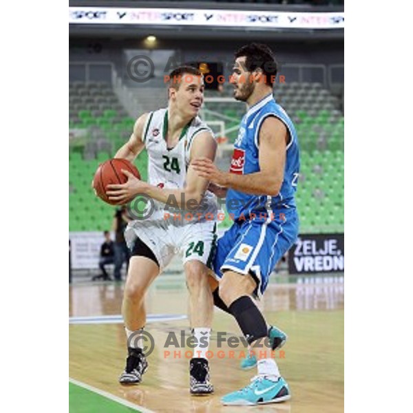 Klemen Prepelic of Union Olimpija in action during ABA league basketball match between Union Olimpija and Cibona , played in Stozice Hall, Ljubljana, Slovenia on December 23, 2014