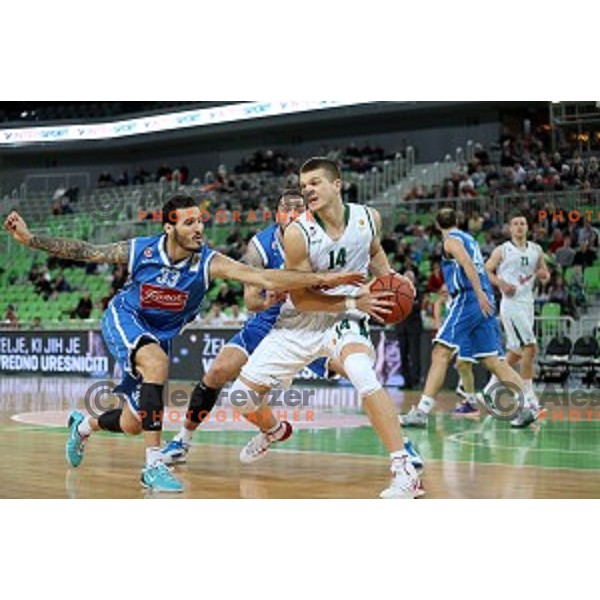Dino Muric of Union Olimpija in action during ABA league basketball match between Union Olimpija and Cibona , played in Stozice Hall, Ljubljana, Slovenia on December 23, 2014
