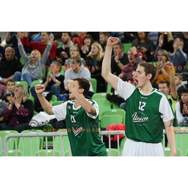 Vasilije Vucetic of Union Olimpija in action during ABA league basketball match between Union Olimpija and Cibona , played in Stozice Hall, Ljubljana, Slovenia on December 23, 2014