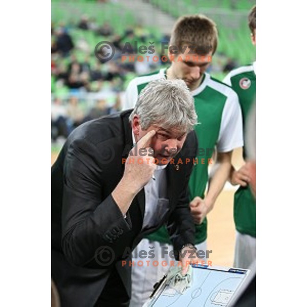 Ales Pipan, head coach of Union Olimpija in action during ABA league basketball match between Union Olimpija and Cibona , played in Stozice Hall, Ljubljana, Slovenia on December 23, 2014