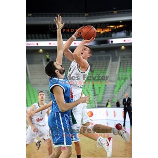 Dino Muric of Union Olimpija in action during ABA league basketball match between Union Olimpija and Cibona , played in Stozice Hall, Ljubljana, Slovenia on December 23, 2014