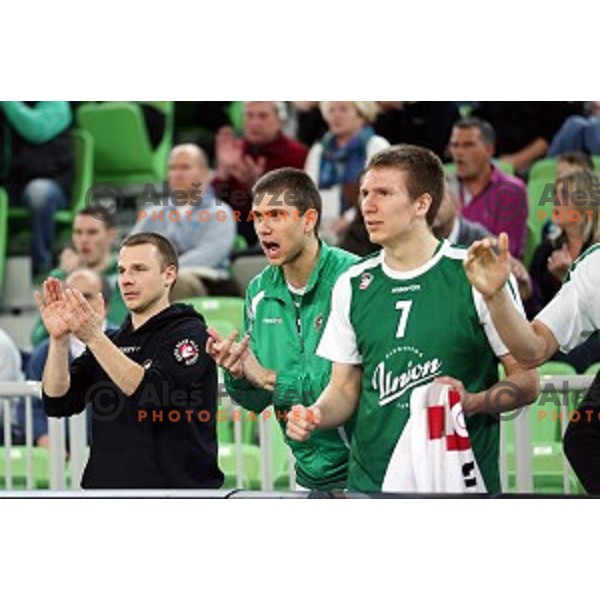 Gregor Hrovat of Union Olimpija in action during ABA league basketball match between Union Olimpija and Cibona , played in Stozice Hall, Ljubljana, Slovenia on December 23, 2014