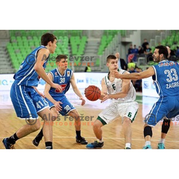 Paolo Marinelli of Union Olimpija in action during ABA league basketball match between Union Olimpija and Cibona , played in Stozice Hall, Ljubljana, Slovenia on December 23, 2014