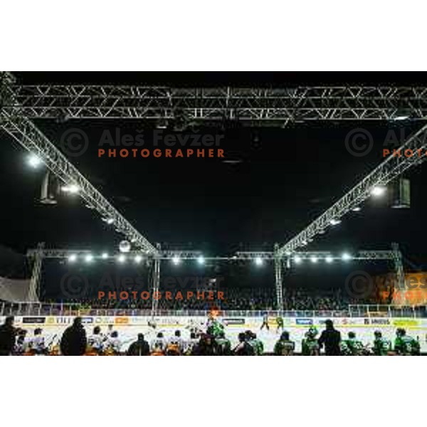 Action during ice hockey match of Ice Fest-30th round of EBEL League in Season 2014/15 between HDD Telemach Olimpija and EC Dornbirn, played in Trg republike, Ljubljana, Slovenia, on December 23, 2014