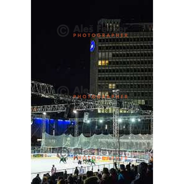 Action during ice hockey match of Ice Fest-30th round of EBEL League in Season 2014/15 between HDD Telemach Olimpija and EC Dornbirn, played in Trg republike, Ljubljana, Slovenia, on December 23, 2014