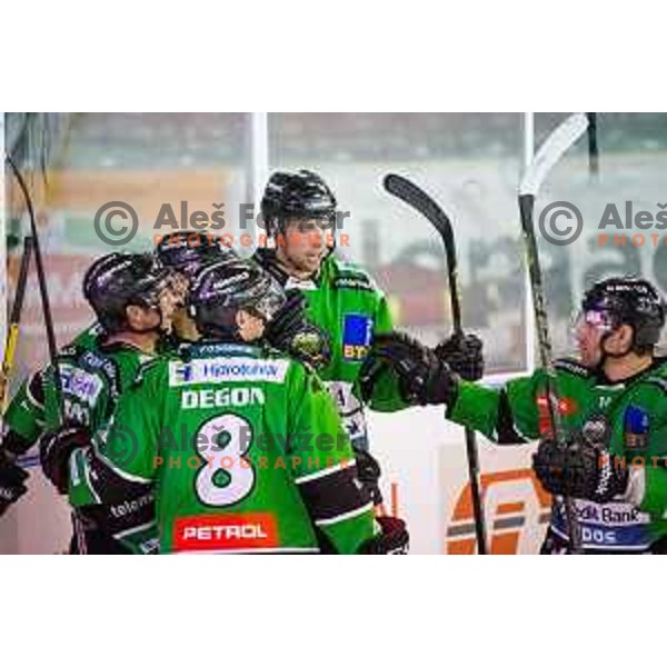 Team Olimpija in action during ice hockey match of Ice Fest-30th round of EBEL League in Season 2014/15 between HDD Telemach Olimpija and EC Dornbirn, played in Trg republike, Ljubljana, Slovenia, on December 23, 2014