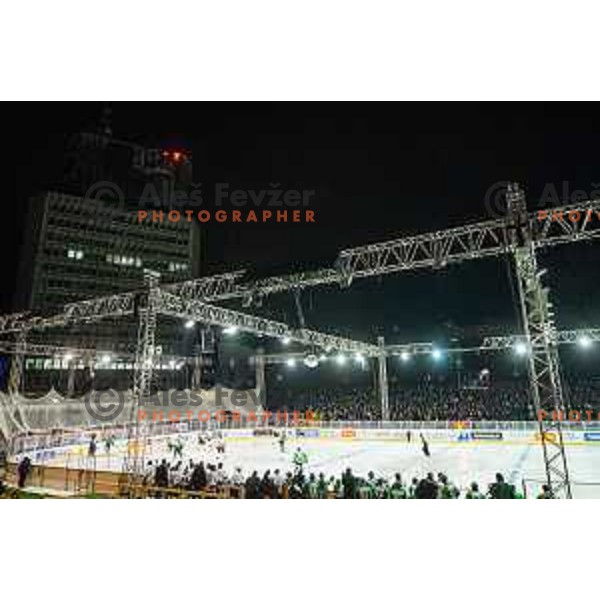 Action during ice hockey match of Ice Fest-30th round of EBEL League in Season 2014/15 between HDD Telemach Olimpija and EC Dornbirn, played in Trg republike, Ljubljana, Slovenia, on December 23, 2014