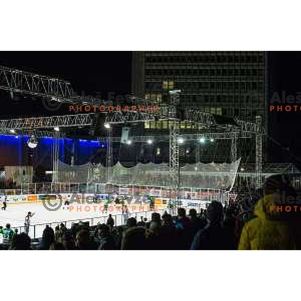 Action during ice hockey match of Ice Fest-30th round of EBEL League in Season 2014/15 between HDD Telemach Olimpija and EC Dornbirn, played in Trg republike, Ljubljana, Slovenia, on December 23, 2014