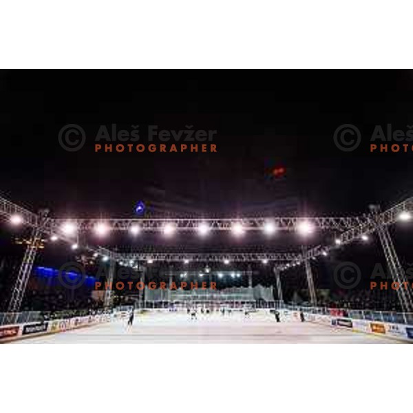 During ice hockey match of Ice Fest-30th round of EBEL League in Season 2014/15 between HDD Telemach Olimpija and EC Dornbirn, played in Trg republike, Ljubljana, Slovenia, on December 23, 2014