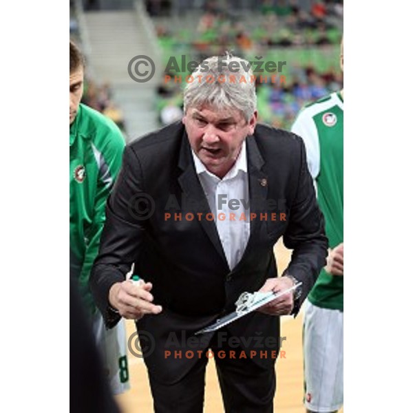 Ales Pipan, head coach of Union Olimpija in action during ABA league basketball match between Union Olimpija and Cibona , played in Stozice Hall, Ljubljana, Slovenia on December 23, 2014