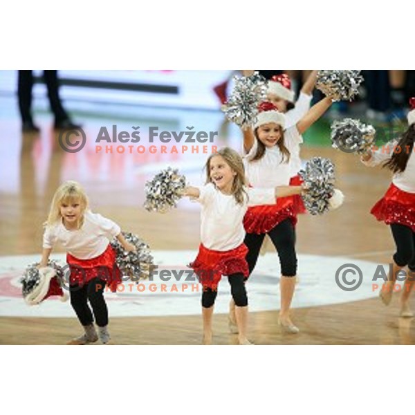 Mini Dragon Ladis of Union Olimpija in action during ABA league basketball match between Union Olimpija and Cibona , played in Stozice Hall, Ljubljana, Slovenia on December 23, 2014