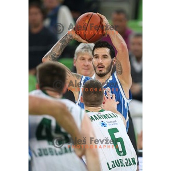 of Union Olimpija in action during ABA league basketball match between Union Olimpija and Cibona , played in Stozice Hall, Ljubljana, Slovenia on December 23, 2014