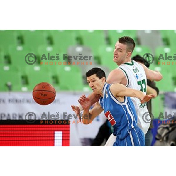 Vlado Ilievski of Cibona and Alen Omic of Union Olimpija in action during ABA league basketball match between Union Olimpija and Cibona , played in Stozice Hall, Ljubljana, Slovenia on December 23, 2014