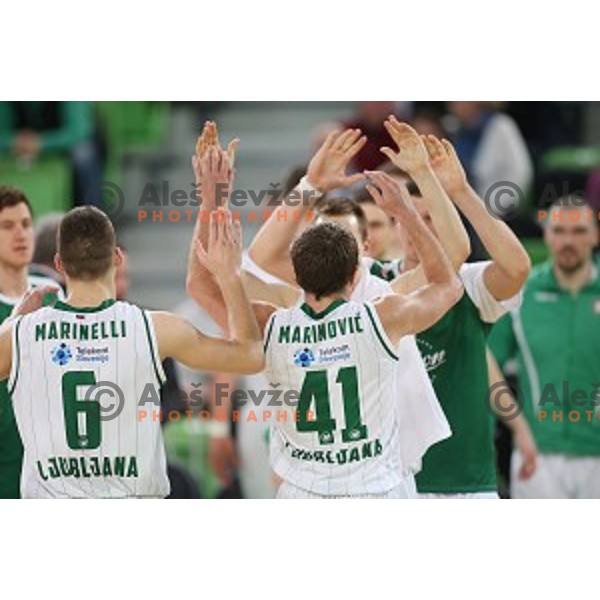 of Union Olimpija in action during ABA league basketball match between Union Olimpija and Cibona , played in Stozice Hall, Ljubljana, Slovenia on December 23, 2014