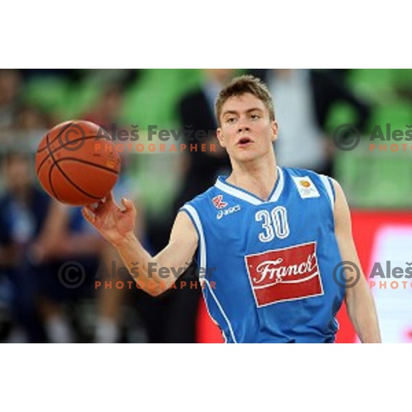 Dominik Mavra of Cibona in action during ABA league basketball match between Union Olimpija and Cibona , played in Stozice Hall, Ljubljana, Slovenia on December 23, 2014