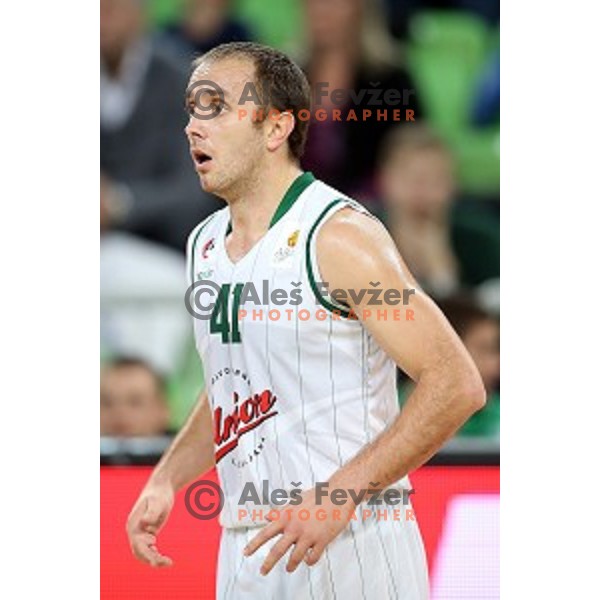 Marko Marinovic of Union Olimpija in action during ABA league basketball match between Union Olimpija and Cibona , played in Stozice Hall, Ljubljana, Slovenia on December 23, 2014