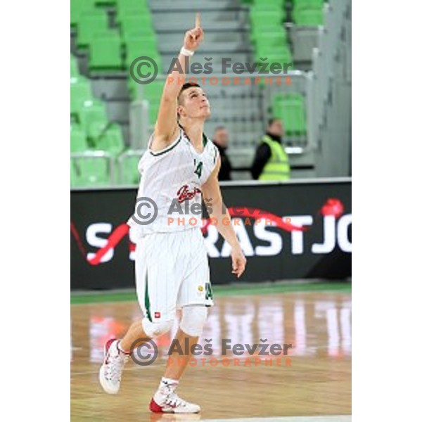Dino Muric of Union Olimpija in action during ABA league basketball match between Union Olimpija and Cibona , played in Stozice Hall, Ljubljana, Slovenia on December 23, 2014