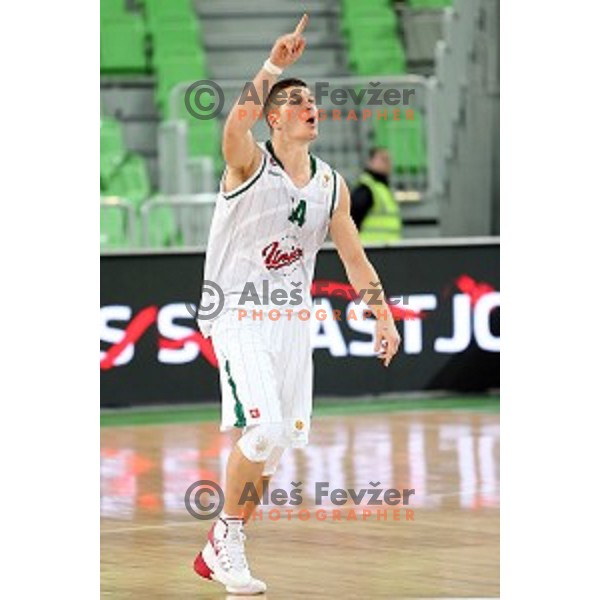 Dino Muric of Union Olimpija in action during ABA league basketball match between Union Olimpija and Cibona , played in Stozice Hall, Ljubljana, Slovenia on December 23, 2014