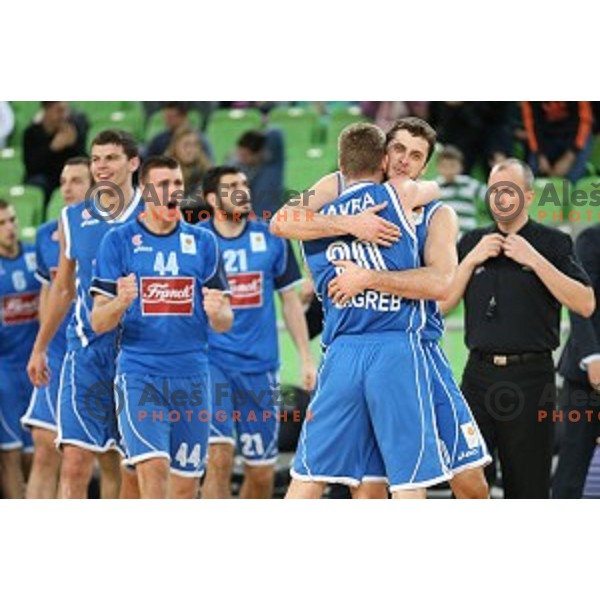 Dominik Mavra ,Marin Rozic of Cibona in action during ABA league basketball match between Union Olimpija and Cibona , played in Stozice Hall, Ljubljana, Slovenia on December 23, 2014