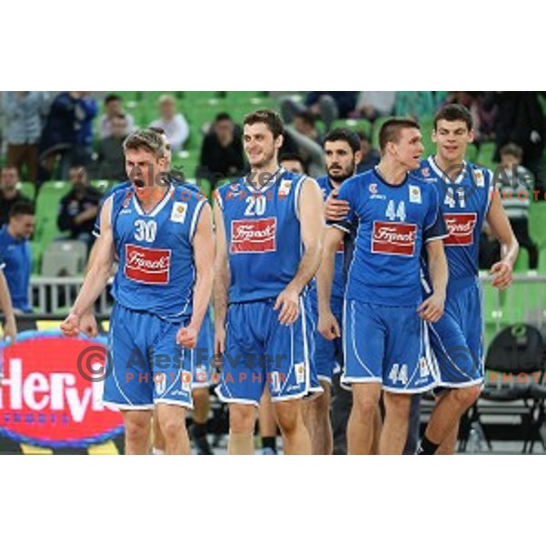Dominik Mavra ,Marin Rozic of Cibona in action during ABA league basketball match between Union Olimpija and Cibona , played in Stozice Hall, Ljubljana, Slovenia on December 23, 2014