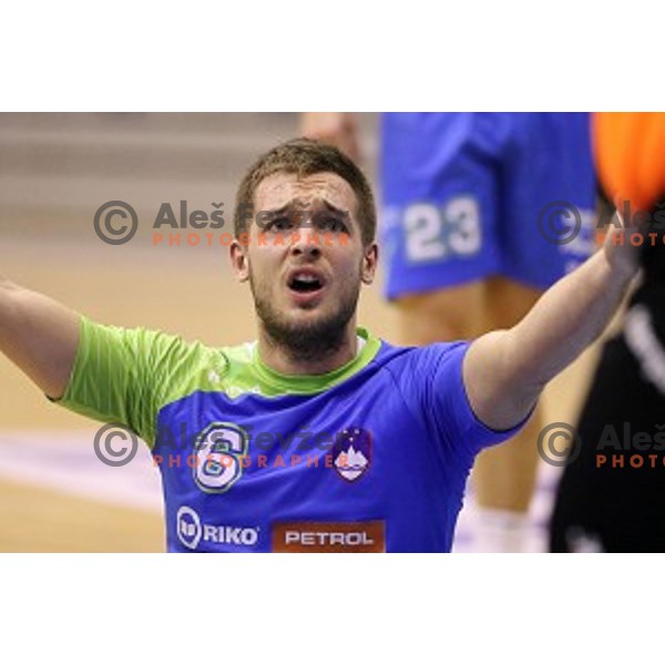 Gasper Marguc of Slovenia in action during friendly handball match Slovenia-Egypt , played in Zlatorog Hall, Celje, Slovenia on December 27,2014