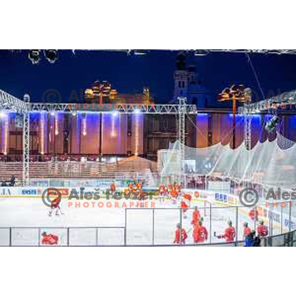 Before ice hockey match of Ice Fest-32th round of EBEL League in Season 2014/15 between HDD Telemach Olimpija and HC Bolzano, played in Trg republike, Ljubljana, Slovenia, on December 28, 2014