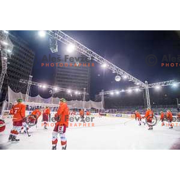 Before ice hockey match of Ice Fest-32th round of EBEL League in Season 2014/15 between HDD Telemach Olimpija and HC Bolzano, played in Trg republike, Ljubljana, Slovenia, on December 28, 2014