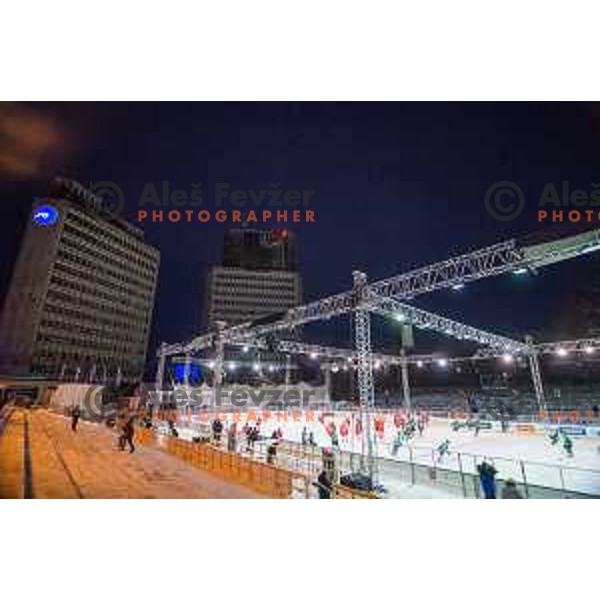Before ice hockey match of Ice Fest-32th round of EBEL League in Season 2014/15 between HDD Telemach Olimpija and HC Bolzano, played in Trg republike, Ljubljana, Slovenia, on December 28, 2014