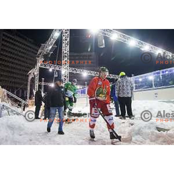 Before ice hockey match of Ice Fest-32th round of EBEL League in Season 2014/15 between HDD Telemach Olimpija and HC Bolzano, played in Trg republike, Ljubljana, Slovenia, on December 28, 2014