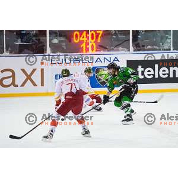 David Planko of Olimpija in action during ice hockey match of Ice Fest-32th round of EBEL League in Season 2014/15 between HDD Telemach Olimpija and HC Bolzano, played in Trg republike, Ljubljana, Slovenia, on December 28, 2014