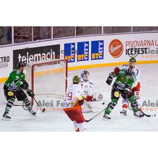 Hunter Bishop of Olimpija in action during ice hockey match of Ice Fest-32th round of EBEL League in Season 2014/15 between HDD Telemach Olimpija and HC Bolzano, played in Trg republike, Ljubljana, Slovenia, on December 28, 2014