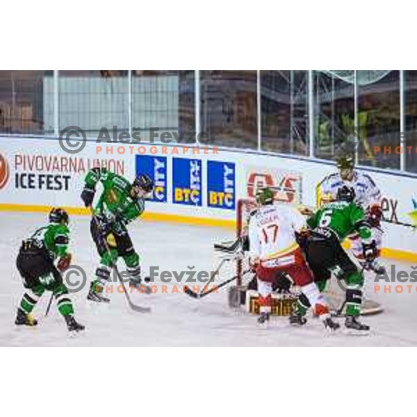Kyle Medvec of Olimpija in action during ice hockey match of Ice Fest-32th round of EBEL League in Season 2014/15 between HDD Telemach Olimpija and HC Bolzano, played in Trg republike, Ljubljana, Slovenia, on December 28, 2014