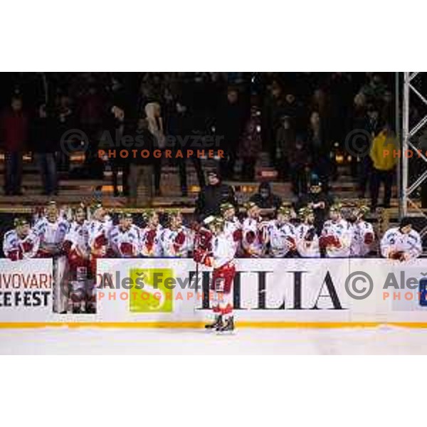Team Bolzano during ice hockey match of Ice Fest-32th round of EBEL League in Season 2014/15 between HDD Telemach Olimpija and HC Bolzano, played in Trg republike, Ljubljana, Slovenia, on December 28, 2014