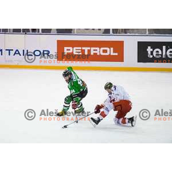 Andrej Hebar of Olimpija in action during ice hockey match of Ice Fest-32th round of EBEL League in Season 2014/15 between HDD Telemach Olimpija and HC Bolzano, played in Trg republike, Ljubljana, Slovenia, on December 28, 2014
