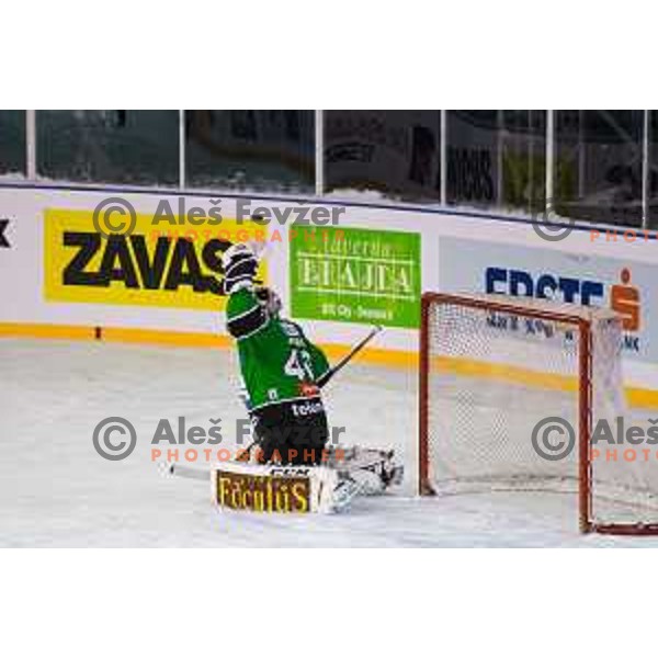 Andy Chiodo of Olimpija in action during ice hockey match of Ice Fest-32th round of EBEL League in Season 2014/15 between HDD Telemach Olimpija and HC Bolzano, played in Trg republike, Ljubljana, Slovenia, on December 28, 2014