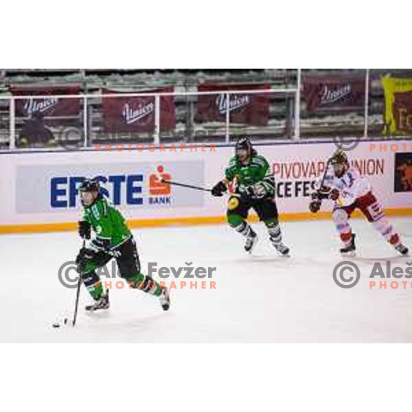 Hunter Bishop of Olimpija in action during ice hockey match of Ice Fest-32th round of EBEL League in Season 2014/15 between HDD Telemach Olimpija and HC Bolzano, played in Trg republike, Ljubljana, Slovenia, on December 28, 2014