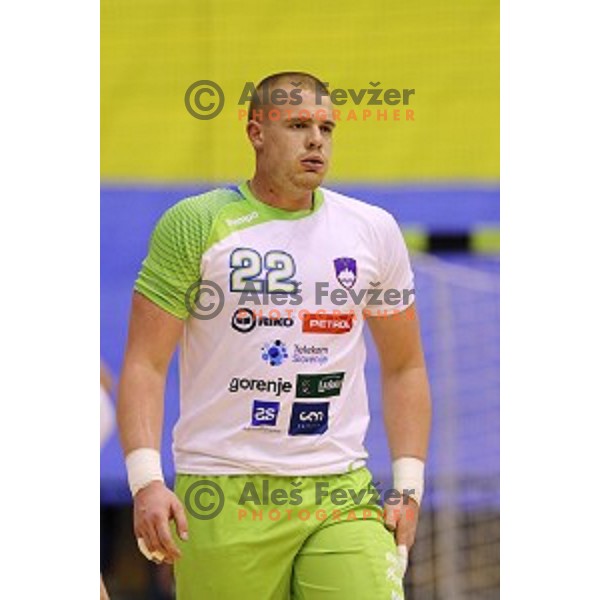 Matej Gaber of Slovenia in action during friendly handball match Slovenia-Algeria , played in Zlatorog Hall, Celje, Slovenia on December 28,2014