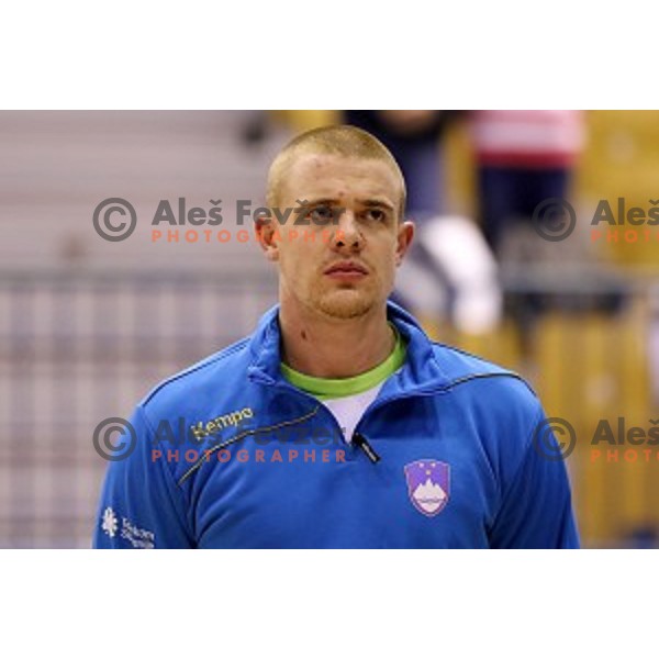 Matej Gaber of Slovenia in action during friendly handball match Slovenia-Algeria , played in Zlatorog Hall, Celje, Slovenia on December 28,2014