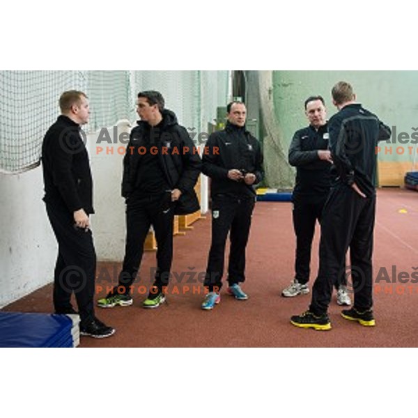 Milenko Acimovic, Darko Karapetrovic, Andrej Kracman during first practice of football club Olimpija, ZAK, Ljubljana, Slovenia, 08.01.2015