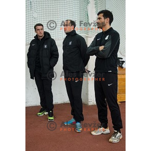 Milenko Acimovic, Darko Karapetrovic, Aleksandar Radosavljevic during first practice of football club Olimpija, ZAK, Ljubljana, Slovenia, 08.01.2015